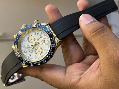 ROLEX DAYTONA FIBER BELT GOLDEN WHITE SIMPLE DIAL