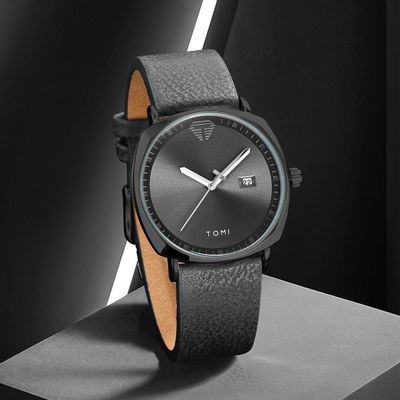 TOMI T-044 Men's Quartz Leather Belt Watch With Date (Black)_img_2