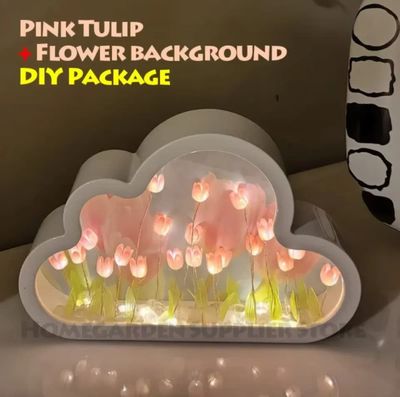 Creative Handmade LED Night Light Mirror DIY Tulip Flower Sea Night Atmosphere Lamp Clouds Tulip Table Lamp Bedroom Desk Lamp Valentine Christmas Birthdays Gifts For Girlfriend Home Decoration Tulip Lamp_img_2