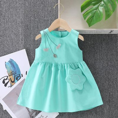 Girls Cotton Summer Dress Sleeveless Vest Beach Princess Skirt Cute Floral Print Soft Fabric_img_0