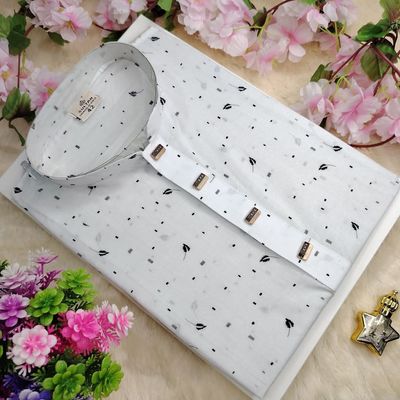 প্রিমিয়াম ধুতি কটন কাপড়ের পাঞ্জাবি/কালো পাতা প্রিন্ট_img_0