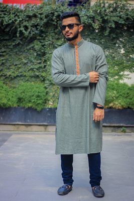 Men's Embroidery Panjabi - Olive Orange_img_0