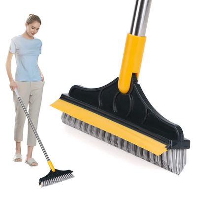 2-in-1 Floor Scrubber Brush with Long Handle & Squeegee for Bathroom, Kitchen & Tile Cleaning_img_0