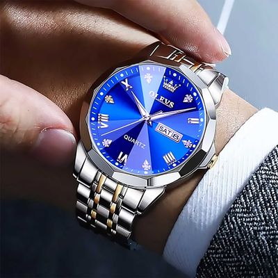 Olevs Satainless Steel fashionable Couple Watches Silver Royal Blue_img_1