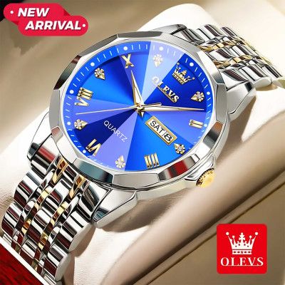 Olevs Satainless Steel fashionable Couple Watches Silver Royal Blue_img_3