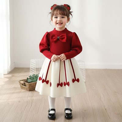 Kids Girls Winter Knit Bow Warm Long Sleeve Party Dress (6 months to 5 years) for ANGEL_img_0