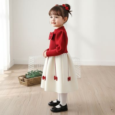 Kids Girls Winter Knit Bow Warm Long Sleeve Party Dress (6 months to 5 years) for ANGEL_img_1