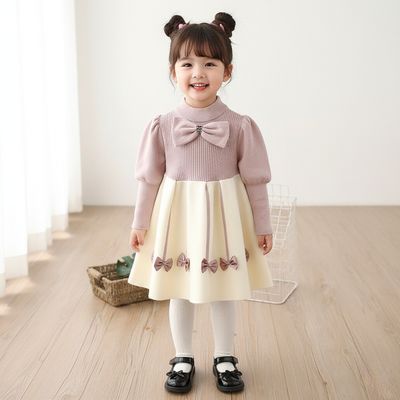 Kids Girls Winter Knit Bow Warm Long Sleeve Party Dress (6 months to 5 years) for ANGEL_img_2