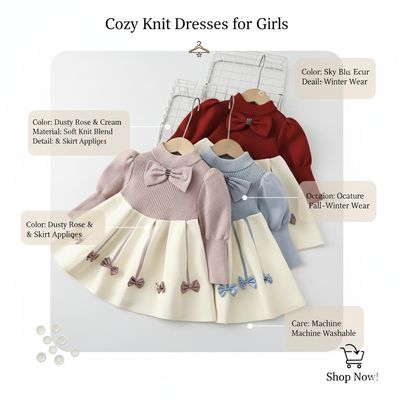 Kids Girls Winter Knit Bow Warm Long Sleeve Party Dress (6 months to 5 years) for ANGEL_img_4