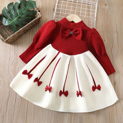 Kids Girls Winter Knit Bow Warm Long Sleeve Party Dress (6 months to 5 years) for ANGEL_img_5