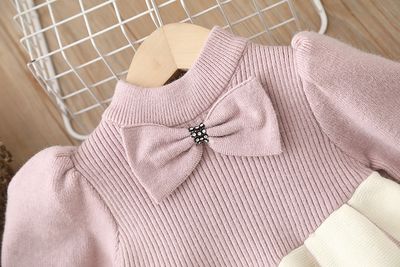 Kids Girls Winter Knit Bow Warm Long Sleeve Party Dress (6 months to 5 years) for ANGEL_img_9