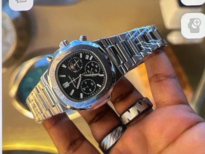Patek Philippe Nautilus Chronograph Black Dial Silver Chain_img_0