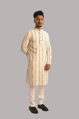 Cotton Classic Panjabi for Men- Off White with Blue Stripe(PJB-002)_img_1