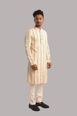 Cotton Classic Panjabi for Men- Off White with Blue Stripe(PJB-002)_img_2