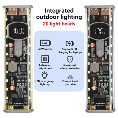 PD 45W Super Fast Charging Transparent Power Bank Case Solderless 8pcs 18650 Battery with LED Light_img_0