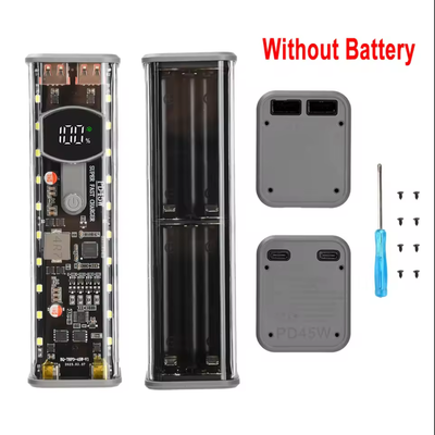PD 45W Super Fast Charging Transparent Power Bank Case Solderless 8pcs 18650 Battery with LED Light_img_5