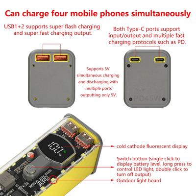 PD 45W Super Fast Charging Transparent Power Bank Case Solderless 8pcs 18650 Battery with LED Light_img_6