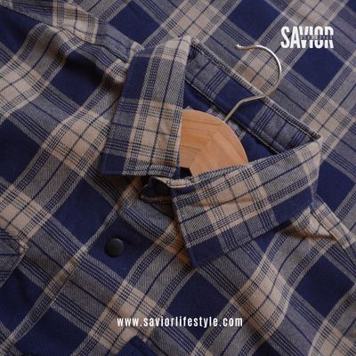 Navy Brown - Double Pocket Full Sleeve Check Shirt_img_1