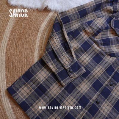 Navy Brown - Double Pocket Full Sleeve Check Shirt_img_3