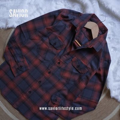 Rust Navy - Double Pocket Full Sleeve Check Shirt_img_0
