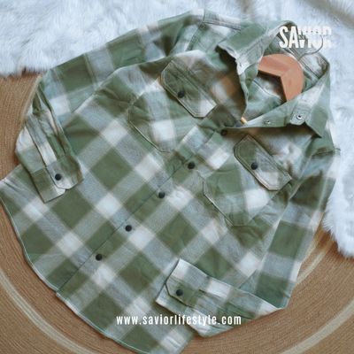 Creamy Light Olive - Double Pocket Full Sleeve Check Shirt_img_0
