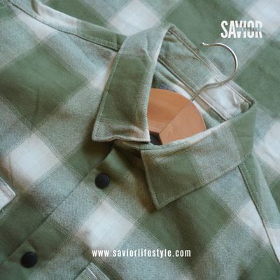 Creamy Light Olive - Double Pocket Full Sleeve Check Shirt_img_1