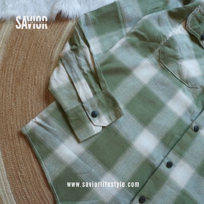 Creamy Light Olive - Double Pocket Full Sleeve Check Shirt_img_3