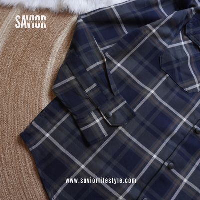 Navy Gray - Double Pocket Full Sleeve Check Shirt_img_3