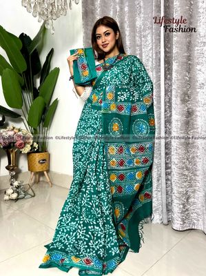প্রিমিয়াম কোয়ালিটি ও আরামদায়ক ভেজিটেবল কালারফুল কটন বাটিক শাড়ি (LF-25-79)_img_0