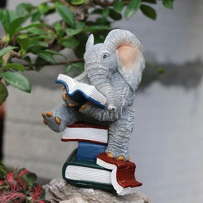 Miniature Elephant Figurine Reading Books_img_1