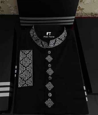 FlexTone Premium Quality Embroidery Panjabi/ Color>Black_img_0