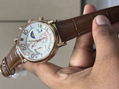 PATEK TRI DIGIT ROSE GOLD CASE WHITE DIAL BROWN BELT_img_0