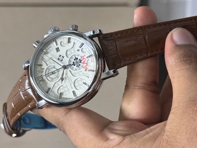 PATEK TWO CHRONO SILVER CASE BROWN BELT WHITE DIAL_img_0