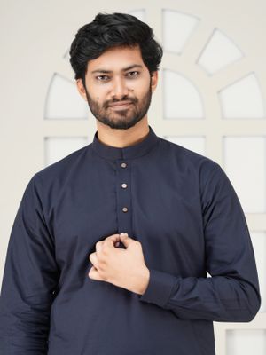 Oxford Cotton Panjabi – Navy Blue | Regular Fit_img_1