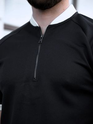 Blackdoo Men’s Mock Neck Zipper Polo | Black_img_4