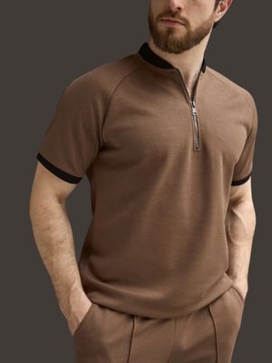 Blackdoo Men’s Mock Neck Zipper Polo | Coffe_img_3