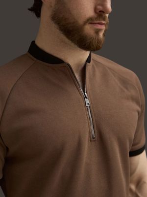 Blackdoo Men’s Mock Neck Zipper Polo | Coffe_img_1