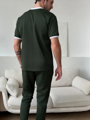 Mock Neck Zipper Polo Shirt | Bottle Green_img_3