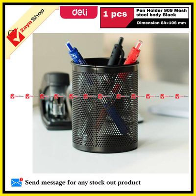 Deli Pen Holder 909 Dimension 84×106 mm Mesh steel body Black_img_0