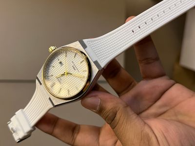 PRX NONE CHRONO WHITE FIBER SILVER CASE GOLD BEZEL WHITE WAFFLE DIAL_img_0