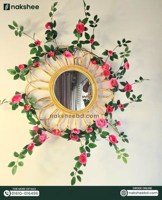 Rattan Frame Mirror RM02 + Premium Rose vine_img_7