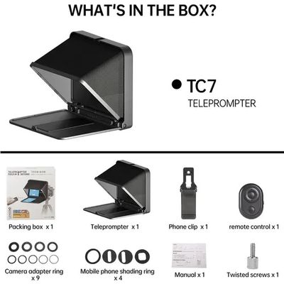 LENSGO TC7 Portable Professional Teleprompter for Cameras & Smartphones – Foldable with Bluetooth Remote, 8 Lens Adapters (Black)_img_3
