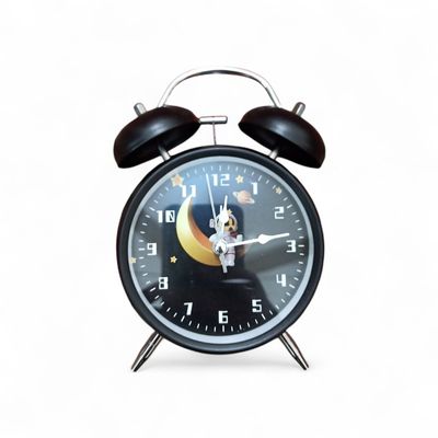 Astronaut Moon Design Twin Bell Alarm Clock – Silent Analog Desk Clock for Bedroom & Study_img_2