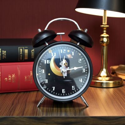 Astronaut Moon Design Twin Bell Alarm Clock – Silent Analog Desk Clock for Bedroom & Study_img_3