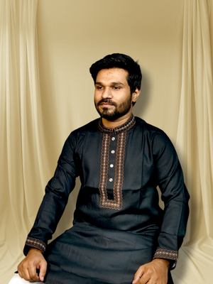 Elite embroidered black panjabi code:411