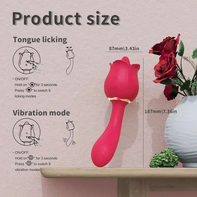Rose Massager Clitoral Licking Vibrator With Vibrating Wand Tongue Vaginal Anal Stimulator Breast Nipple Massager Sex Toys_img_1