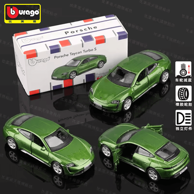 Bburago 1:64 Porsche Taycan Turbo S Green Diecast Model Car_img_0