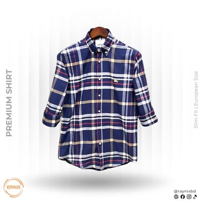 Burberry Men’s Premium Navy Blue Plaid Slim-Fit Casual Shirt_img_0