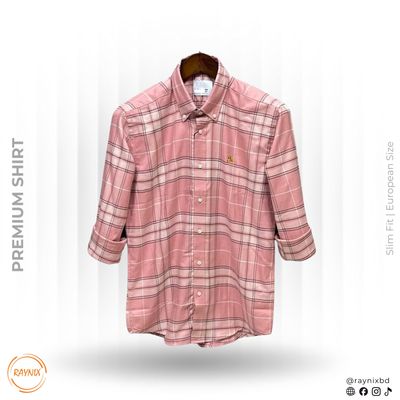 Burberry Men’s Premium Dusty Pink Plaid Slim-Fit Casual Shirt_img_0