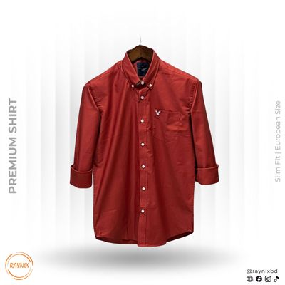 American Eagle Men’s Premium Rust Red Slim-Fit Casual Shirt